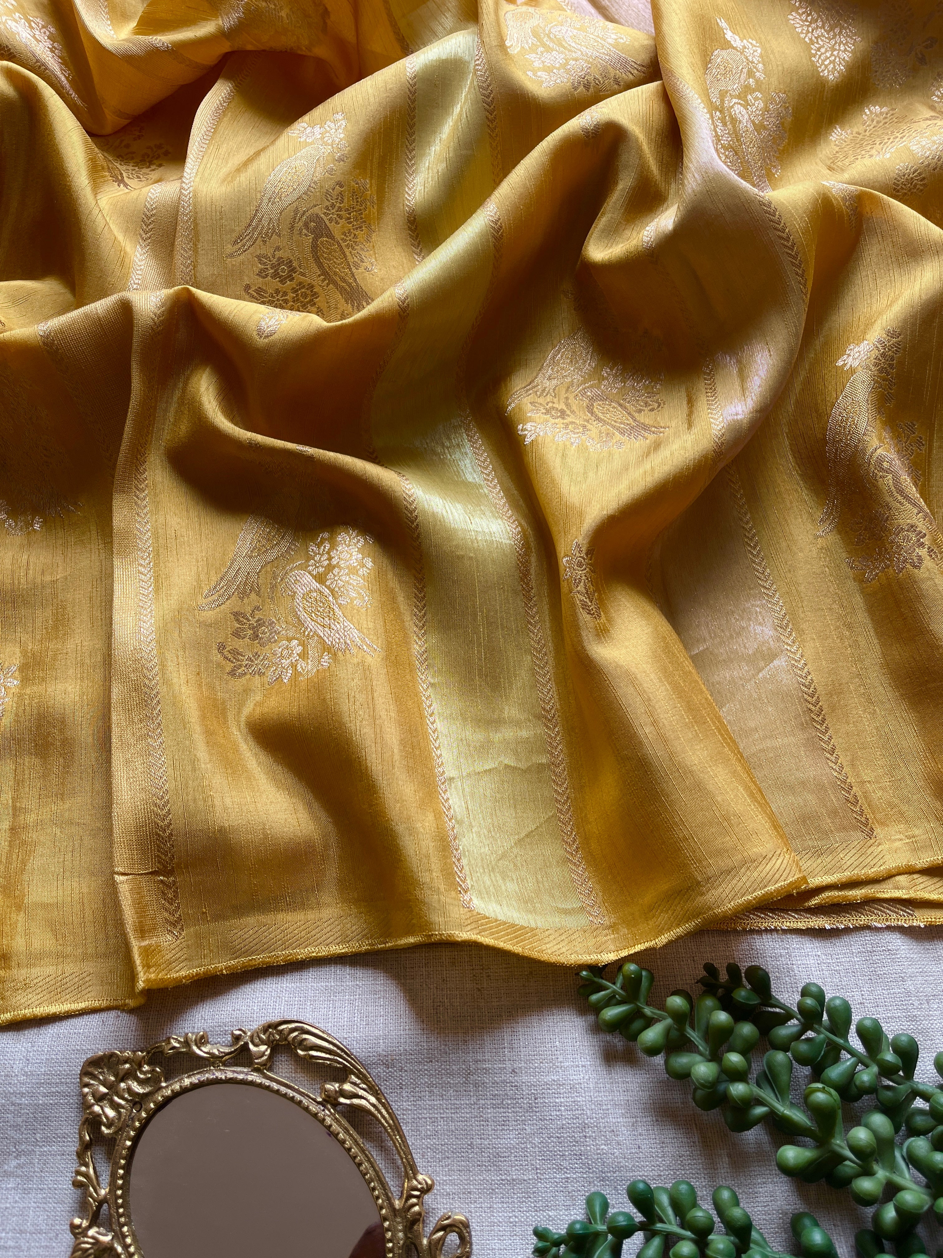 Yellow Viscose Silk Saree